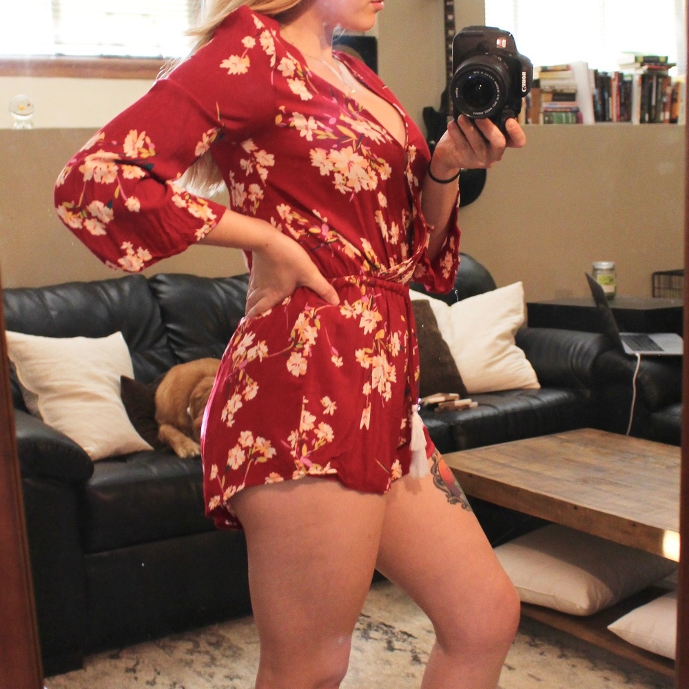 Reverse Red Floral Romper
